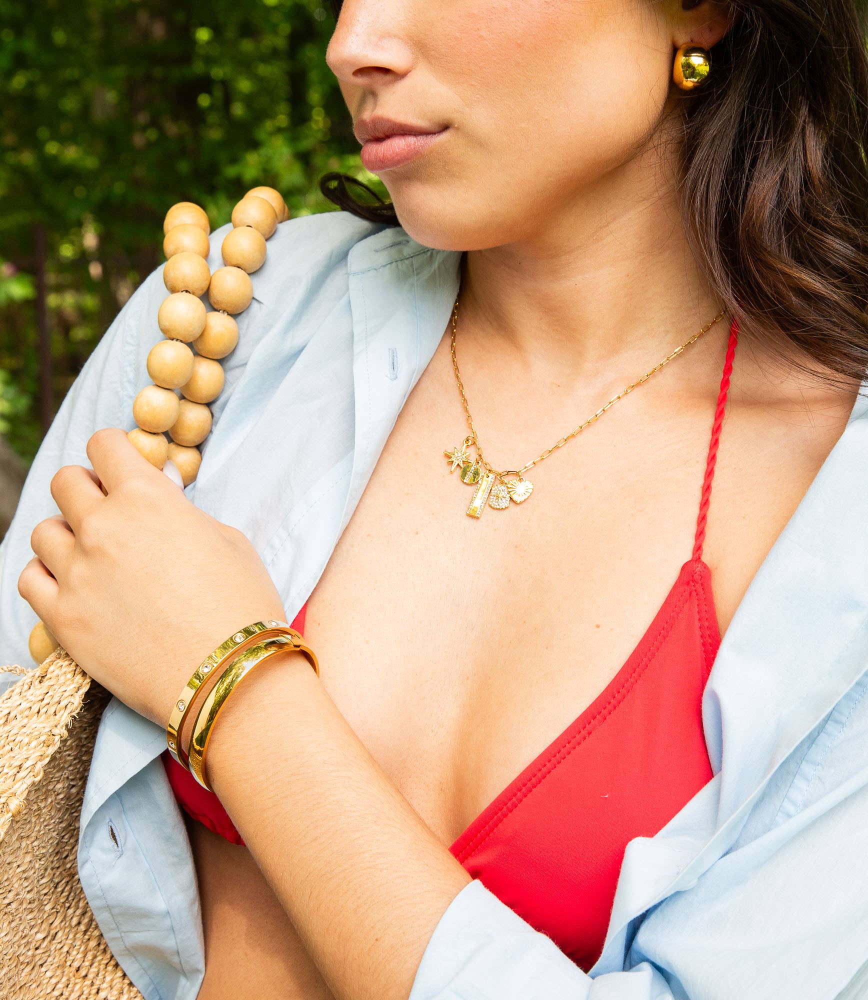 Crystal Dotted Waterproof Bangle: Yellow Gold